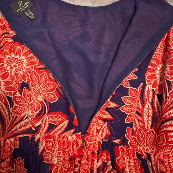 Adrianna Papell Floral Dress • Red & Navy A-Line • Sleeveless Fit & Flare - Picture 3 of 7